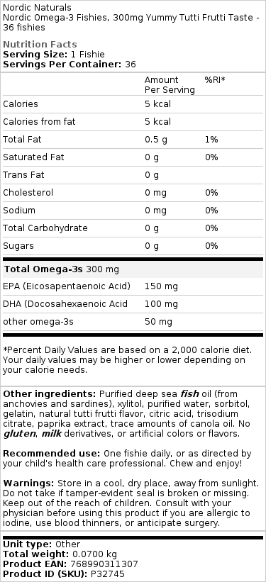 Nordisk Omega-3 Ryba, 300mg Lahodná Tutti Frutti Príchuť - 36 kapsúl – Obrázok 2
