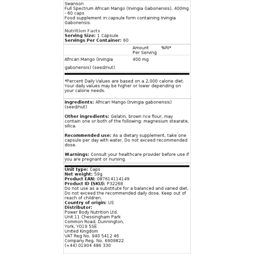 Swanson - Full Spectrum African Mango (Irvingia Gabonensis)