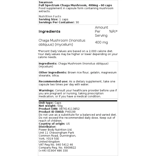 Swanson - Full Spectrum Chaga Mushroom