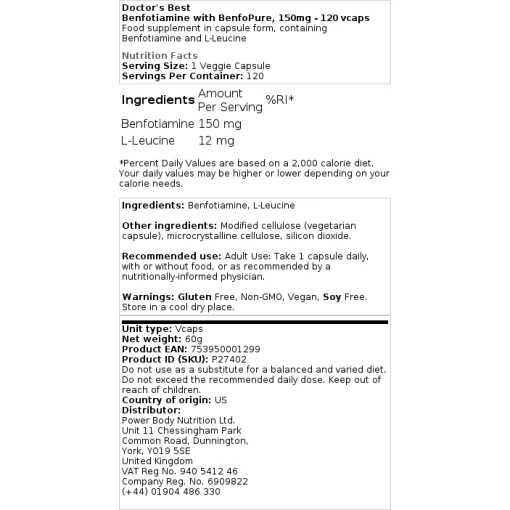 Doctor's Best - Benfotiamine με BenfoPure