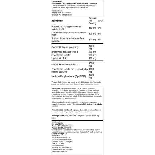 Doctor's Best - Γλυκοζαμίνη Χονδροϊτίνη MSM + Υαλουρονικό οξύ - 150 κάψουλες