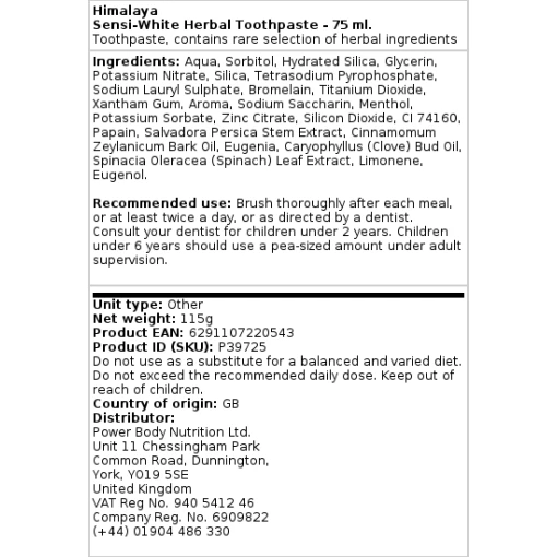 Himalaya - Sensi-White Herbal Toothpaste - 75 ml.