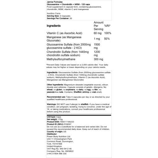 Jarrow Formulas - Γλυκοζαμίνη + Χονδροϊτίνη + MSM