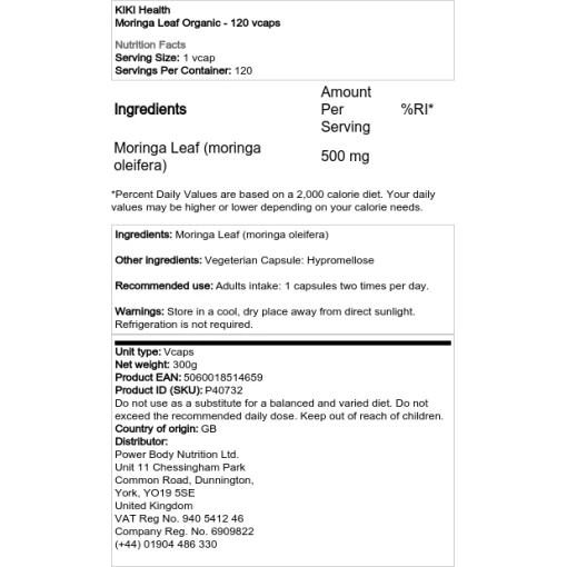 KIKI Health - Moringa Leaf Organic - 120 vcaps
