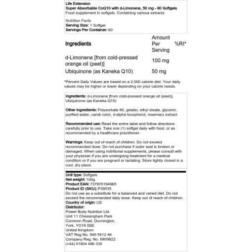 Life Extension - Super Absorbable CoQ10 με d-Limonene