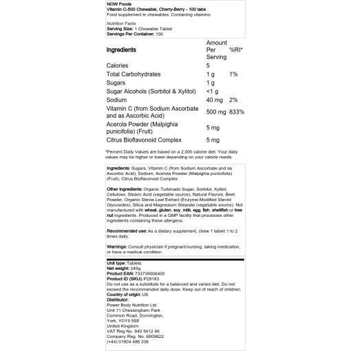 NOW Foods - Βιταμίνη C-500 Chewable