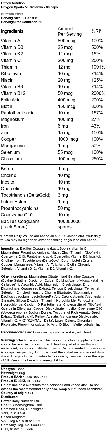 Reflex Nutrition - Nexgen Sports Multivitamin - 60 caps