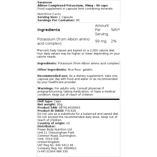 Swanson - Albion Complexed Potassium
