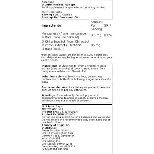 Swanson - D-Chiro-Inositol - 60 κάψουλες
