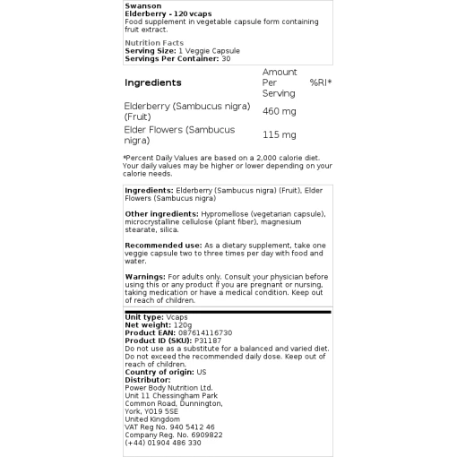 Swanson - Elderberry - 120 vcaps