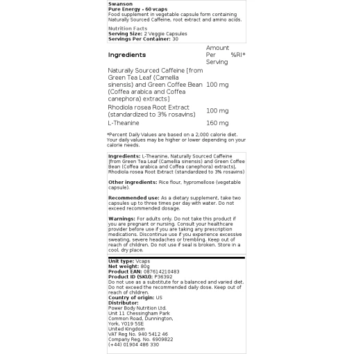 Swanson - Pure Energy - 60 vcaps