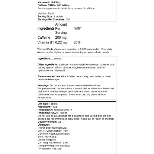 Yamamoto Nutrition - Caffeine TABS - 100 δισκία