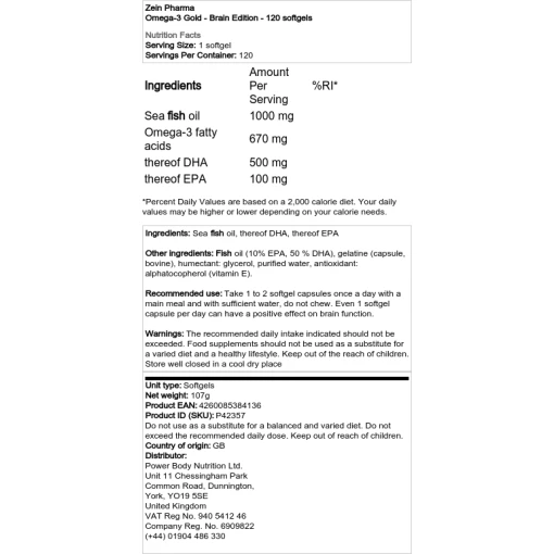 Zein Pharma - Omega-3 Gold - Brain Edition - 120 softgels