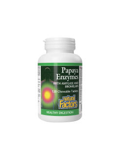 Natural Factors - Enzýmy z papáje s amylázou a bromelaínou (120 žuvacích tabliet)