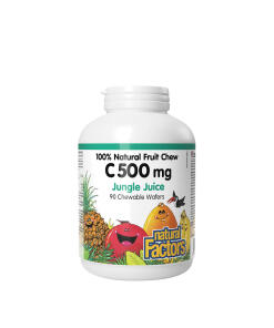 Natural Factors Vitamín C 500 mg 100% prírodné ovocné žuvacie tablety (90 žuvacích tabliet, Jungle Juice)