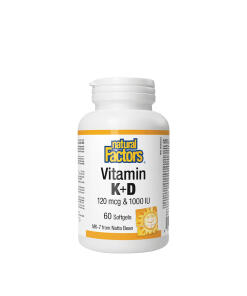 Natural Factors - Vitamín K+D 120 mcg & 1000 IU (60 mäkkých kapsúl)