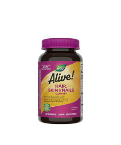 Nature's Way - Alive!® Žuvacie tablety pre vlasy, pokožku a nechty (60 žuvacích tabliet, jahodové vrecko)