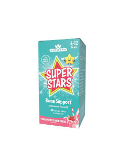 Natures Aid - Natures Aid Super Stars Podpora kostí - Chuť jahodového mliečneho koktailu (60 žuvacích tabliet)