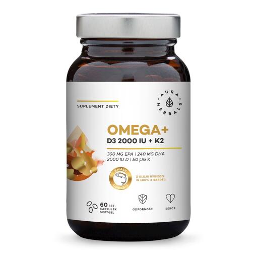 Aura Herbals - Omega+ Vitamín D3 2000 IU + Vitamín K2 (60 mäkkých kapsúl)
