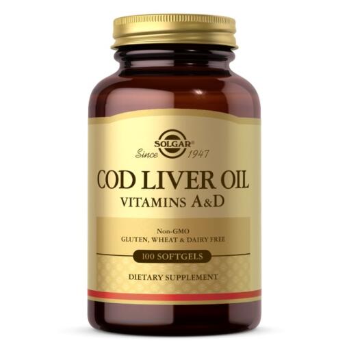 Solgar - Rybí olej z tresčej pečene s vitamínmi A a D (100 kapsúl)