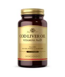 Solgar - Rybí olej z tresčej pečene s vitamínmi A a D (250 kapsúl)
