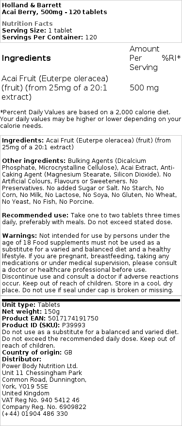 Acai, 500 mg - 120 tabliet – Obrázok 2