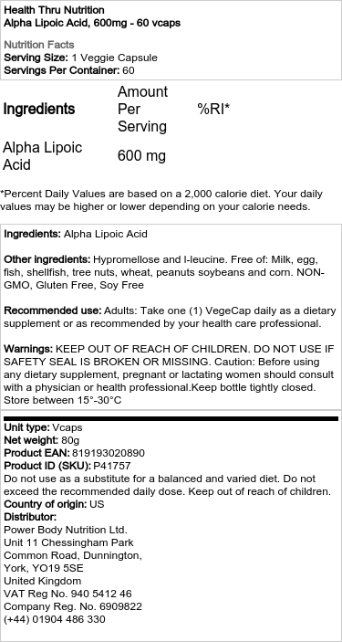 Alfa-lipoová kyselina, 600 mg - 120 kapsúl – Obrázok 3