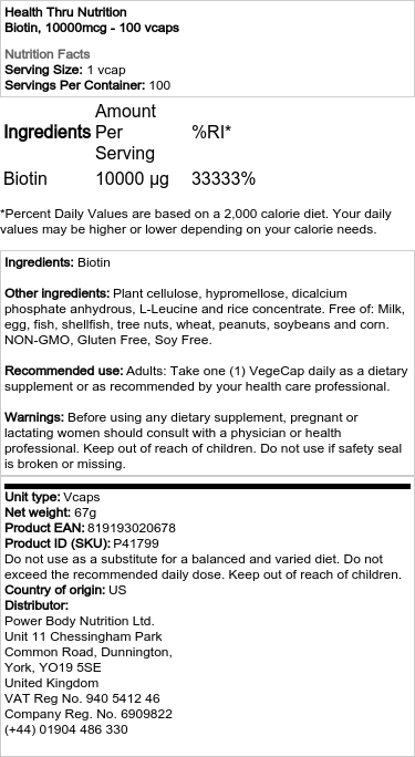 Biotín, 10000 mcg - 100 flakónov – Obrázok 2
