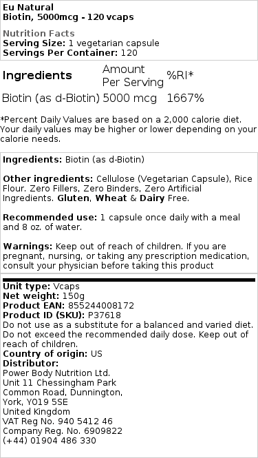 Biotín, 5000 mcg - 120 kapsúl – Obrázok 2