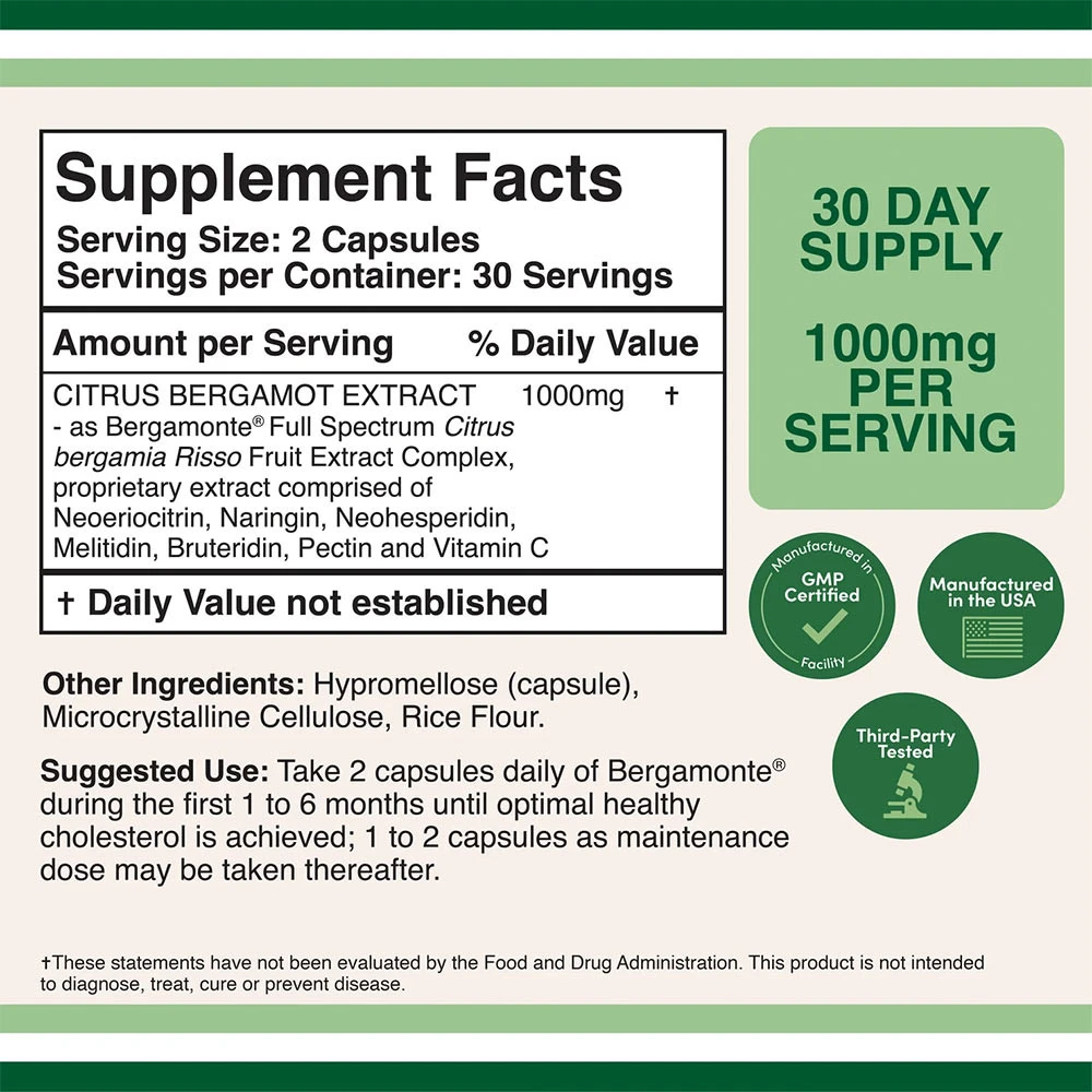 Double Wood Supplements - Výťažok z citrusového bergamotu (60 kapsúl) – Obrázok 2