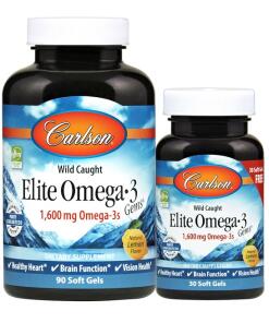 Elite Omega-3 Gems, 1600 mg prírodná citrónová príchuť - 90 + 30 mäkkých kapsúl