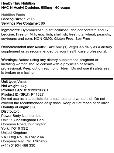 NAC N-Acetyl Cysteín, 600 mg - 60 rastlinných kapsúl – Obrázok 2
