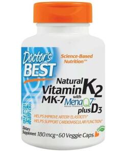Prírodné vitamíny K2 MK7 s MenaQ7 plus D3, 180 mcg - 60 kapsúl