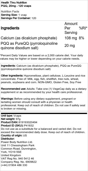 PQQ, 40 mg - 120 vegetariánskych kapsúl – Obrázok 2