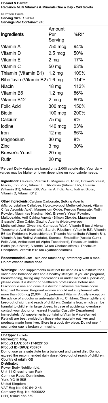 Radiance Multivitamíny a minerály na každý deň - 240 tabliet – Obrázok 2