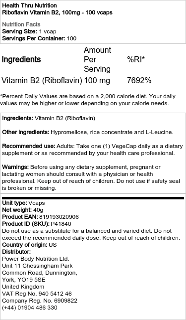 Riboflavín Vitamín B2, 100 mg - 100 kapsúl – Obrázok 2