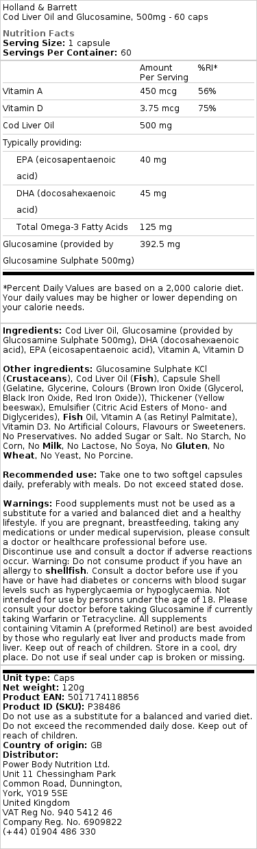 Olej z tresčej pečene a glukozamín, 500 mg - 60 kapsúl – Obrázok 2