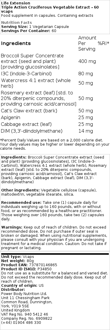 Extrakt z krížovitých zelenín s trojitou akciou - 60 vcaps – Obrázok 2