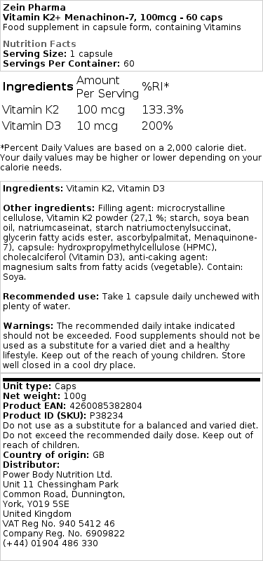 Vitamín K2 + Menachinón-7, 100 mcg - 60 kapsúl – Obrázok 2