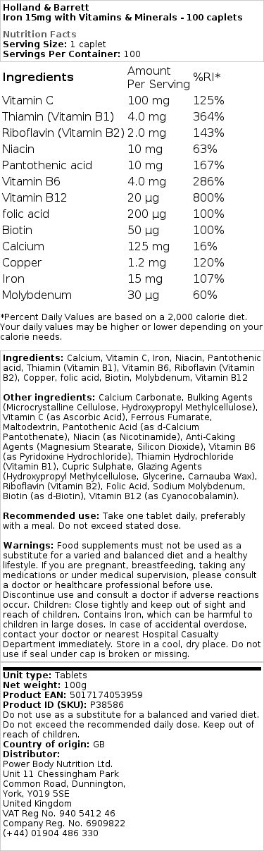 Železo 15mg s vitamínmi a minerálmi - 100 kapsúl – Obrázok 2