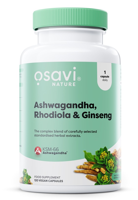Ashwagandha + Rhodiola a Ginseng - 120 vegánskych kapsúl