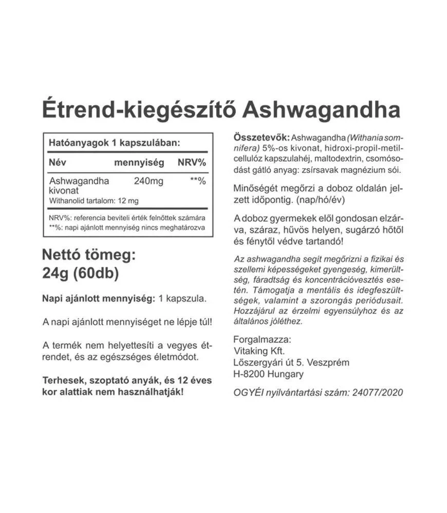 Vitaking - Extrakt z ašvagandy 240 mg (60 kapsúl) – Obrázok 4
