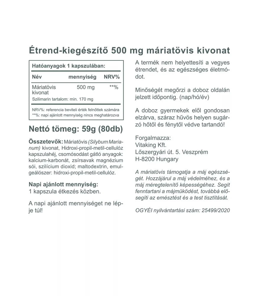 Vitaking - Extrakt z mliečneho bodliaka 500 mg (80 kapsúl) – Obrázok 2