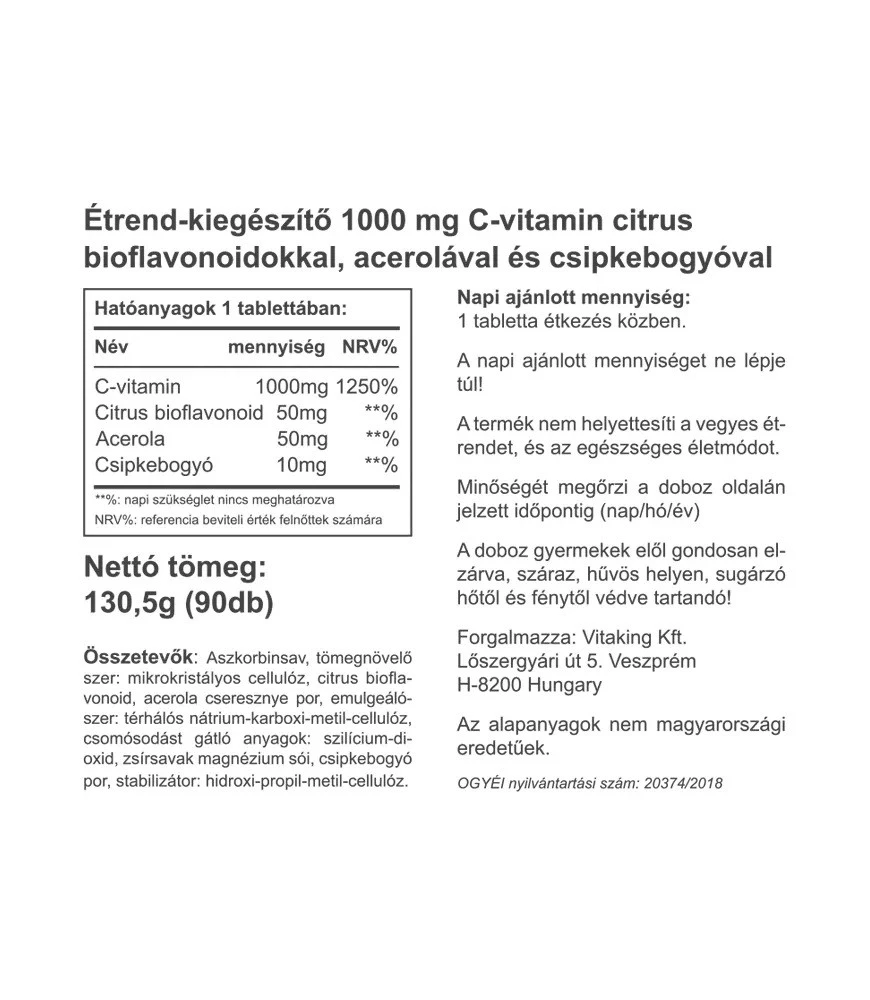 Vitaking - Vitamín C 1000 mg s 50 mg citrusových bioflavonoidov a acerolou (90 tabliet) – Obrázok 4