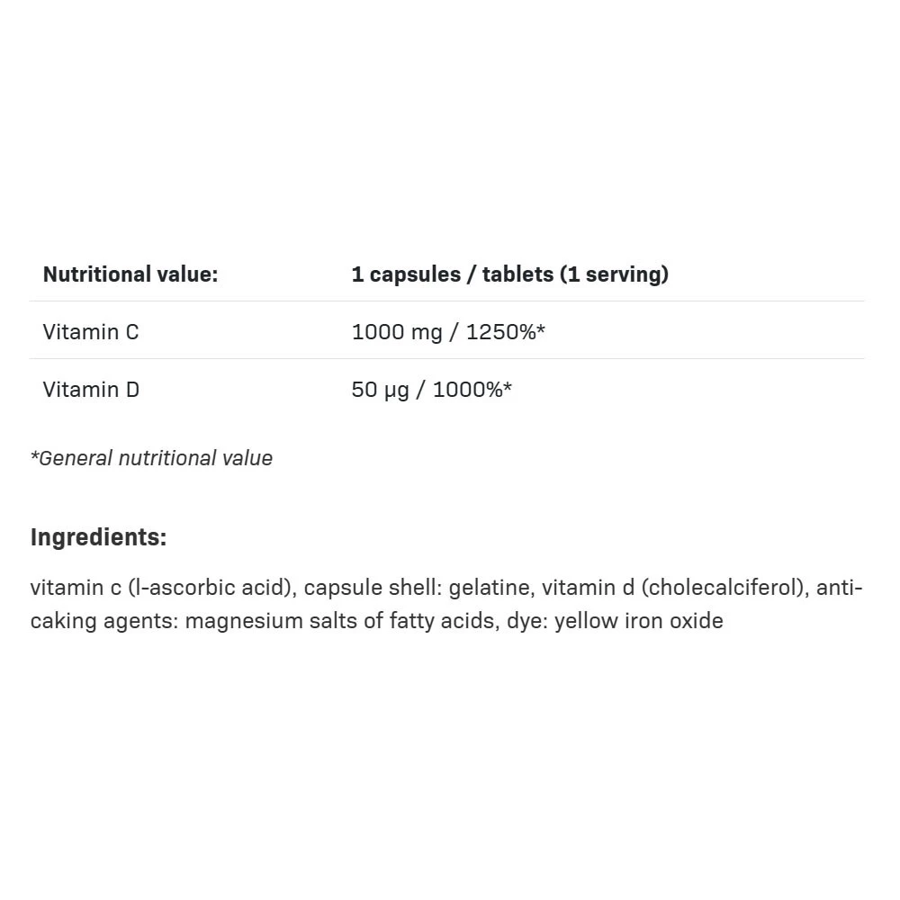 Vitamín C 1000 + D3 - 30 kapsúl – Obrázok 3