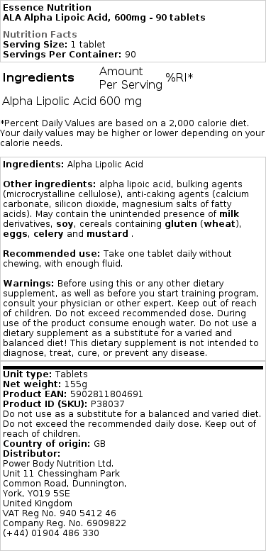 ALA Alfa-lipoová kyselina, 600 mg - 90 tabliet – Obrázok 2