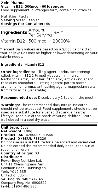 Vitamín B12, 500 mcg - 60 pastiliek – Obrázok 2