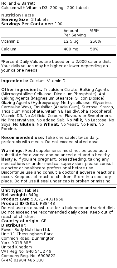 Vápnik, 200 mg s vitamínom D - 200 tabliet – Obrázok 3