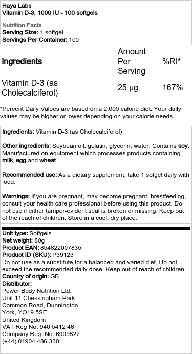 Vitamín D3, 1000 IU - 100 mäkkých kapsúl – Obrázok 2