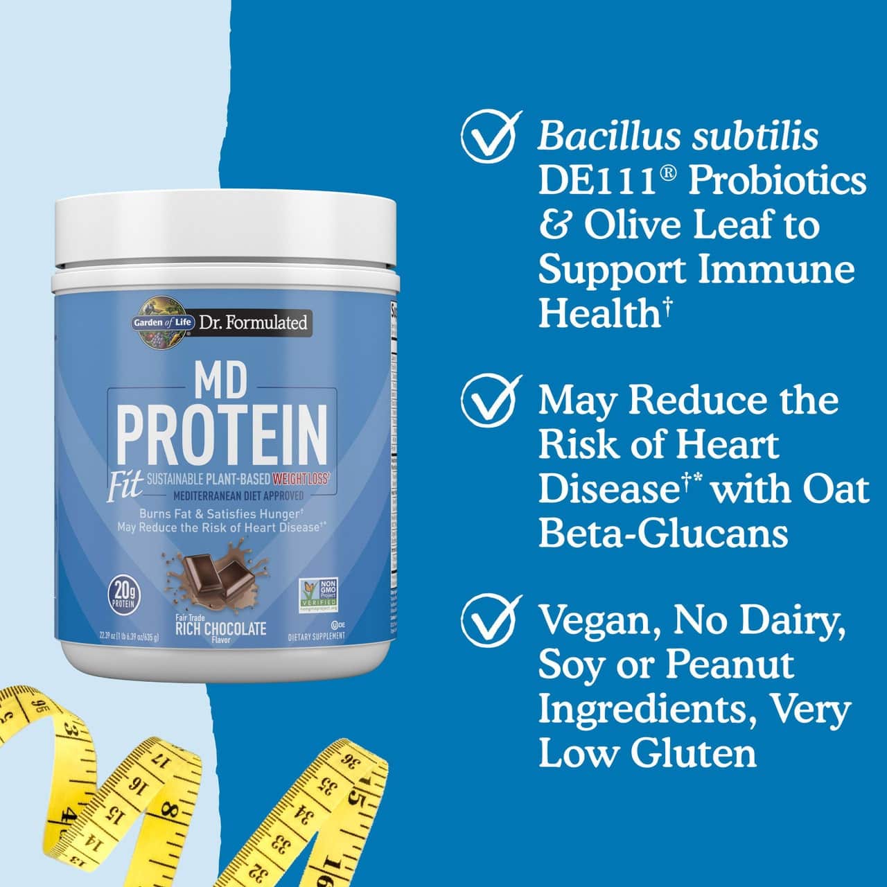 Dr. Formulated MD Protein FIT Udržateľný rastlinný prášok, bohatý na čokoládu - 635g – Obrázok 4